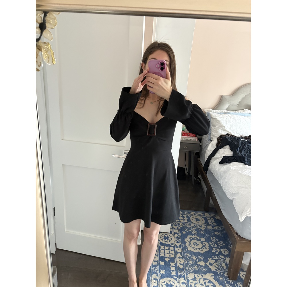 Black Long Sleeve Midi Dress with Belt Size S